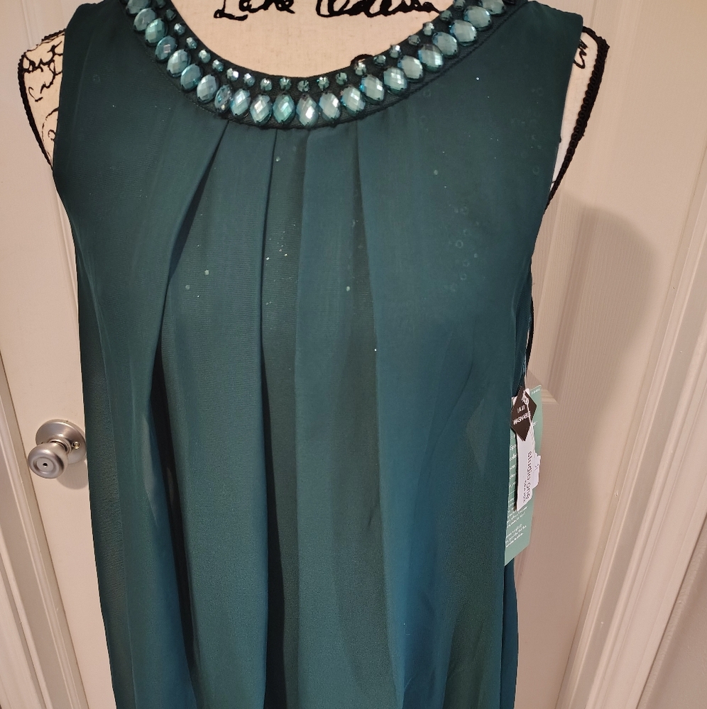 Studio I Teal Sleeveless Dress with Beaded Neckline